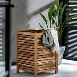 CASA Acacia Cesta Para Colada De Lujo Negro, Natural Clearance