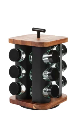 CASA Acacia Lux Carrusel De Hierbas 12 Botes Rotacion De 360° Negro, Natural Fashion