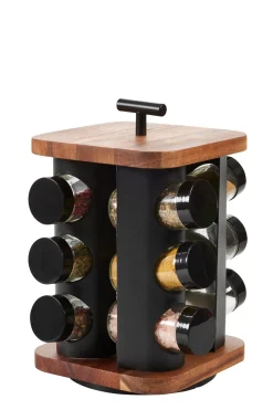 CASA Acacia Lux Carrusel De Hierbas 12 Botes Rotacion De 360° Negro, Natural Cheap