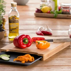 CASA Bamboo Tabla Para Cortar Con Recipiente Gris, Natural Best