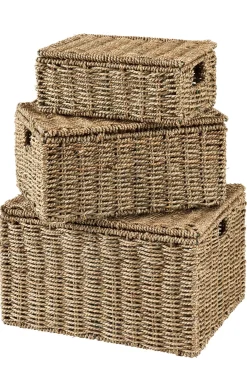 CASA Seagrass Cesta Almacenaje L Con Tapa Natural Clearance