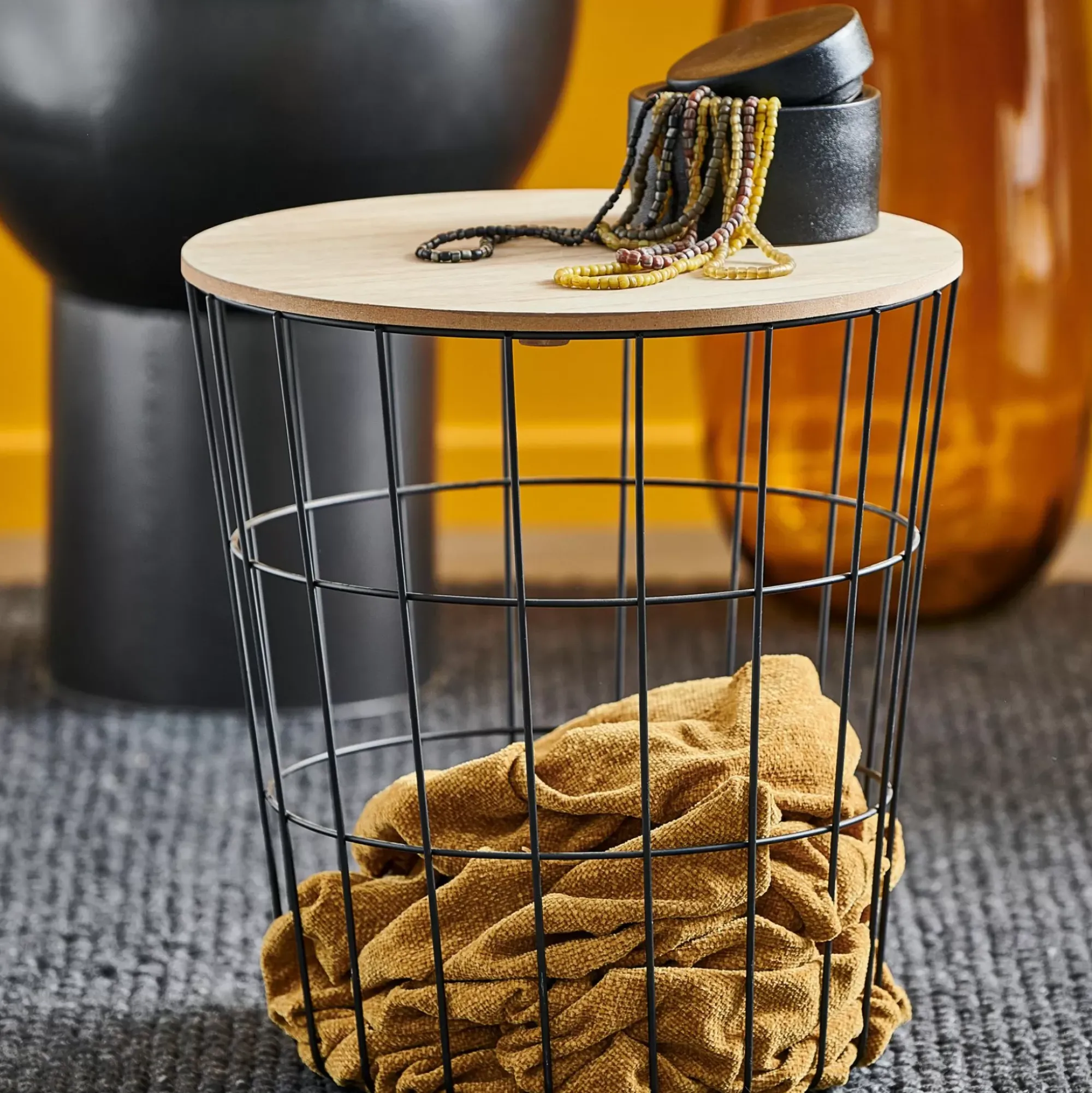 CASA Wire Mesa Auxiliar Negro, Natural Cheap